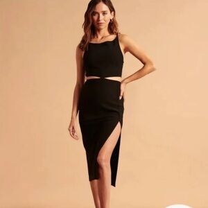 Never worn black midi Abercrombie dress with waist cut-out